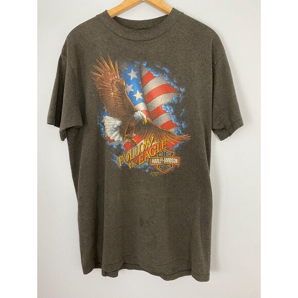 90s Harley Davidson 3D Emblem T-shirt Size XL Follow the Eagle Life Cycle CA - Picture 1 of 10
